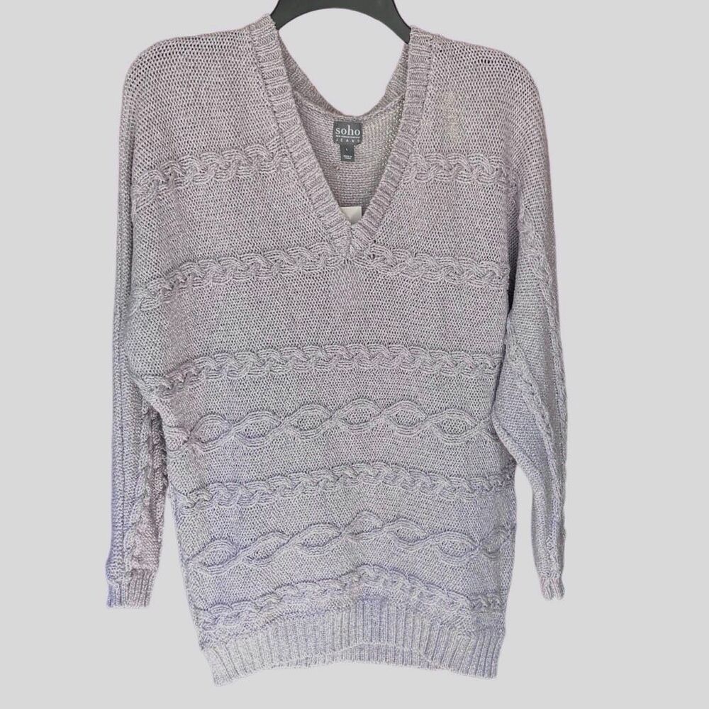Womens NWT New York & Co Soho Metallic Cable Long Sleeve V-Neck Sweater - Size: